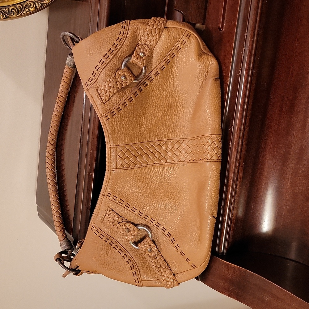 Leather Brighton Shoulder Bag with Heart Charm in Tan